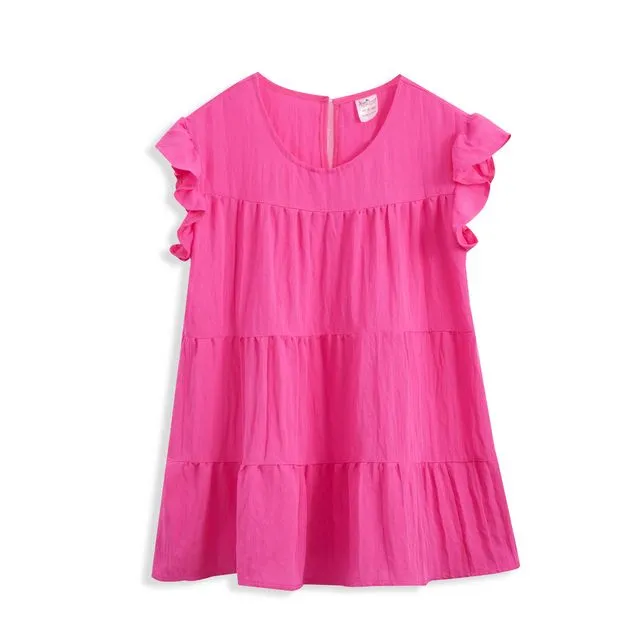 KIDS Hot Pink Tiered Short-Sleeve Shift Dress Multi-sizes pack