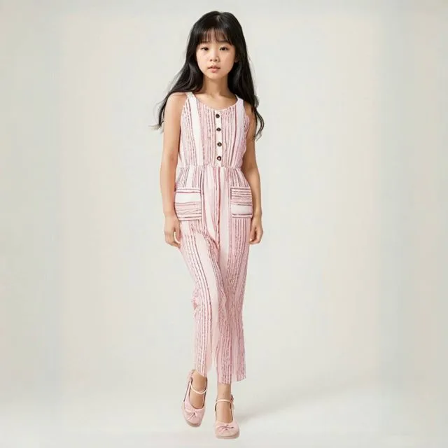 Pink & White Stripe Button-Front Sleeveless Jumpsuit
