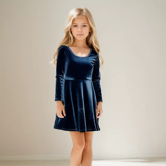 KIDS Blue A-Line Long Sleeves Velvet Dress Multi-sizes pack