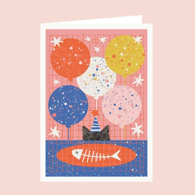 Cat Balloons Birthday Card / Cat Birthday Card