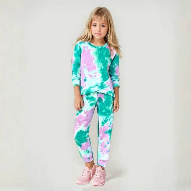 KIDS Pink & Green Tie-Dye Cross-Front Long-Sleeve Top & Joggers Multi-sizes pack