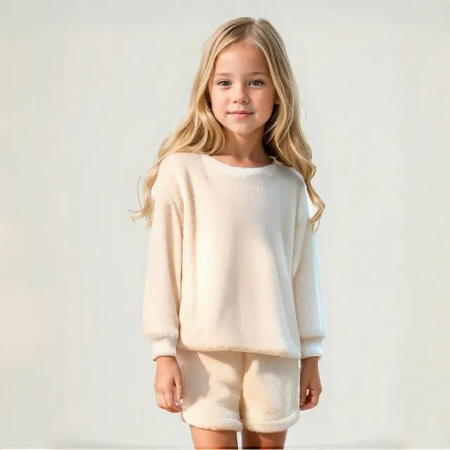 KIDS White Long-Sleeve Teddy Top & Shorts Multi-sizes pack