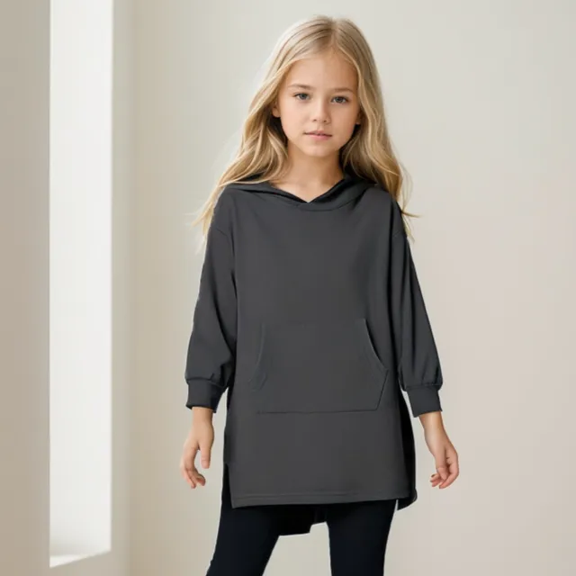 KIDS Gray Pocket Front Long Sleeves Hoodie Dress Multi-sizes pack