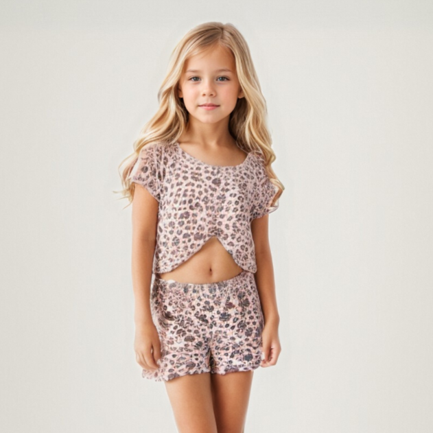 KIDS Gray & Black Abstract Knot Hem Crop Top & Shorts Multi-sizes pack