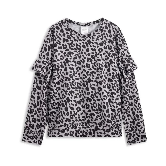 KIDS Gray & Black Leopard Ruffle Long-Sleeves Tunic Multi-sizes pack
