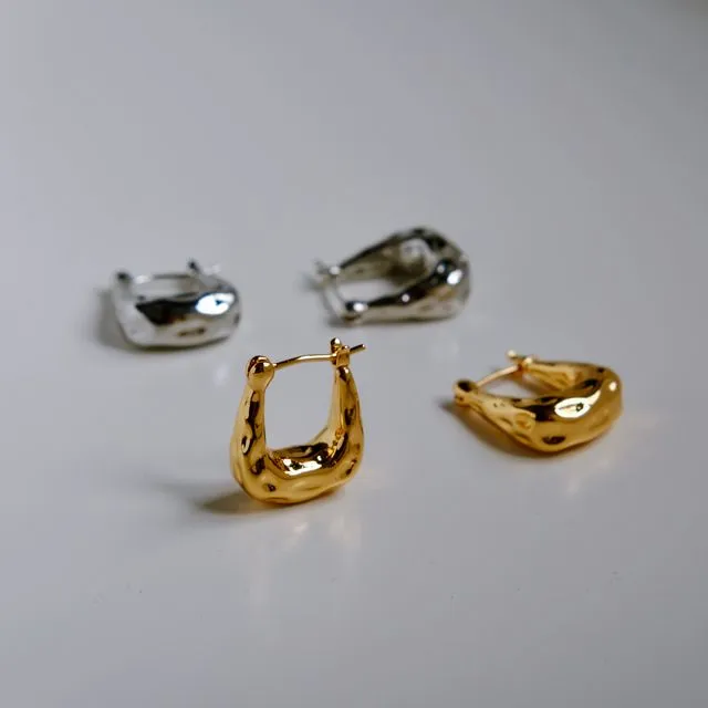 18K Gold Silver Hammered Minimalist Hoop Earrings