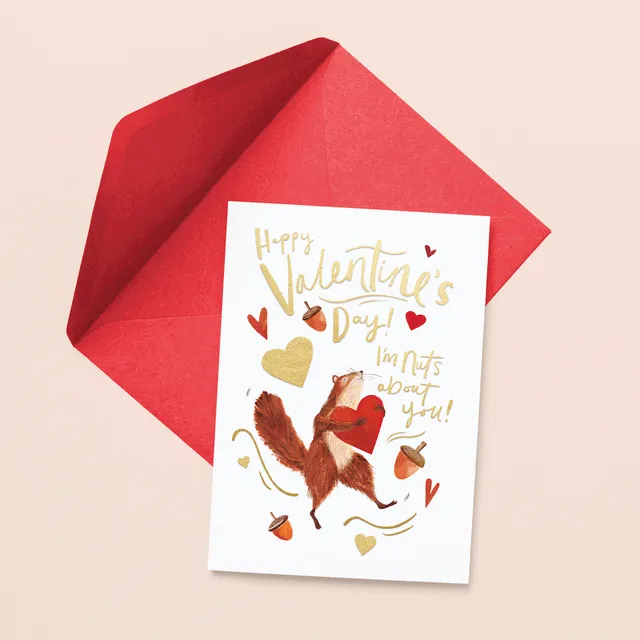 Nuts About You Squirrel Valentine's Day Card Multi Finish