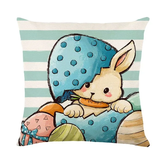 Easter Cute Rabbit Cushion Cover Linen Print Cushion Cover - JYM266-1