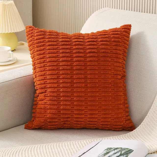 Solid color simple square cushion decorative pillow cover corduroy pillow cover - Orange