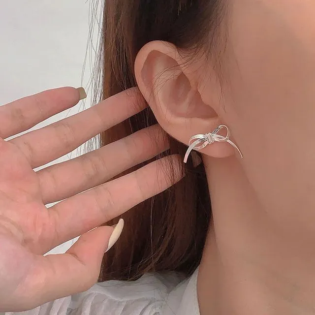 Sterling Silver Herringbone Chain earrings with Butterfly Tie