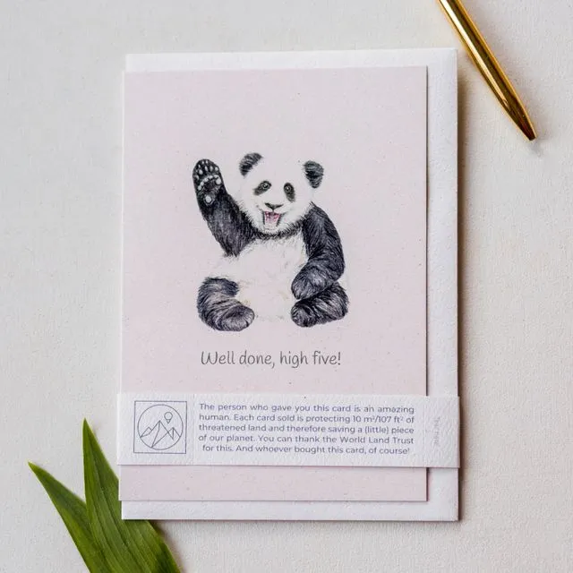 'Well done, high five!' Panda Congratulations Card