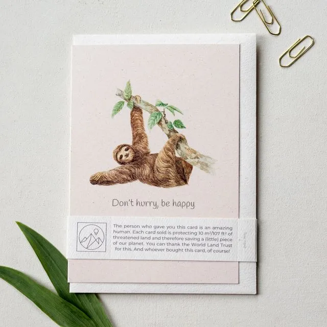 'Don't hurry, be happy!' Sloth Give Back Greeting Card