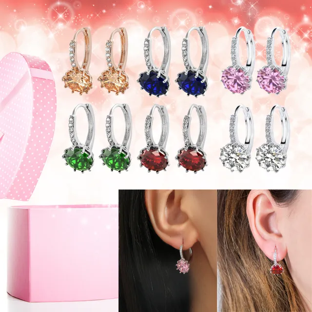 Women Round Cubic Zirconia Huggies Hoop Crystal Earrings