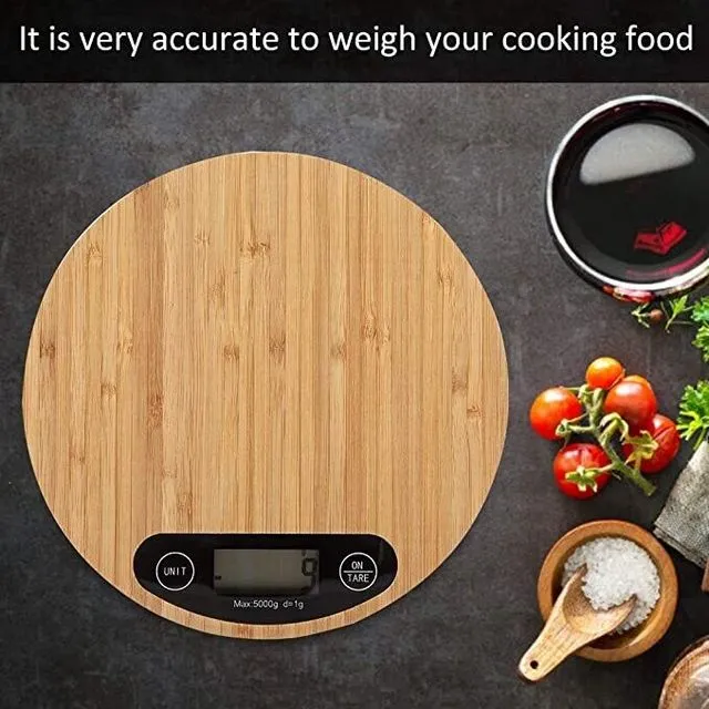 Round Bamboo Wood Electric Kitchen Scale