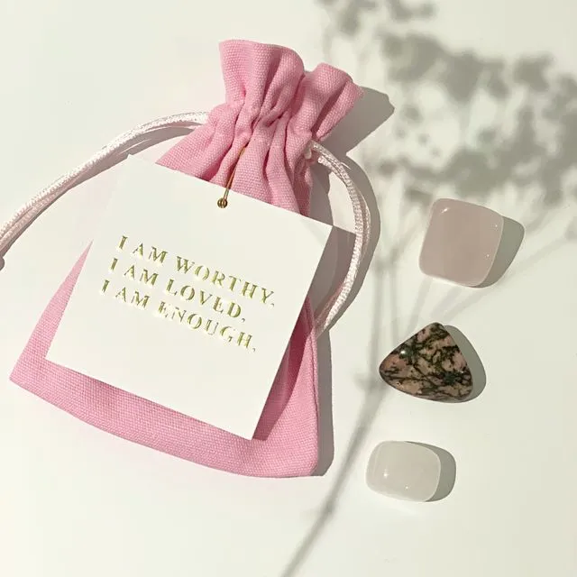 Self-Love Crystal Kit Set of 3 Rose & Clear Quartz Rhodonite