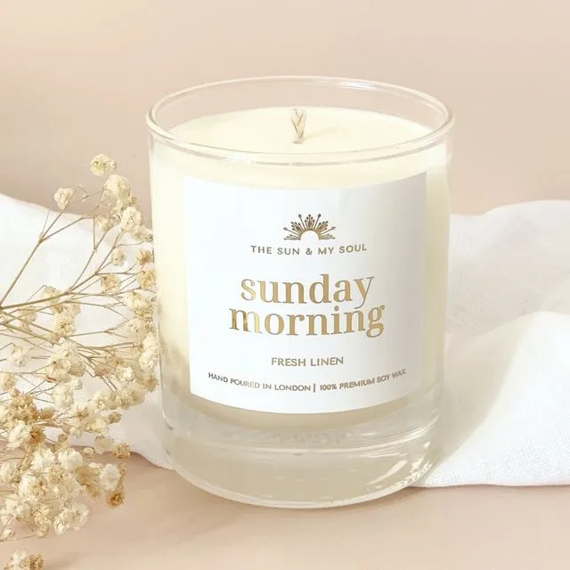 Sunday Morning Fresh Linen Scented Soy Wax Candle, Gift Box