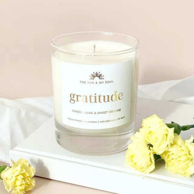 Gratitude Amber Musk Sweet Orange Scented Soy Wax Candle