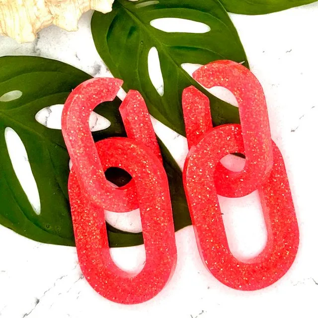 Coral Chunky Chain Earrings