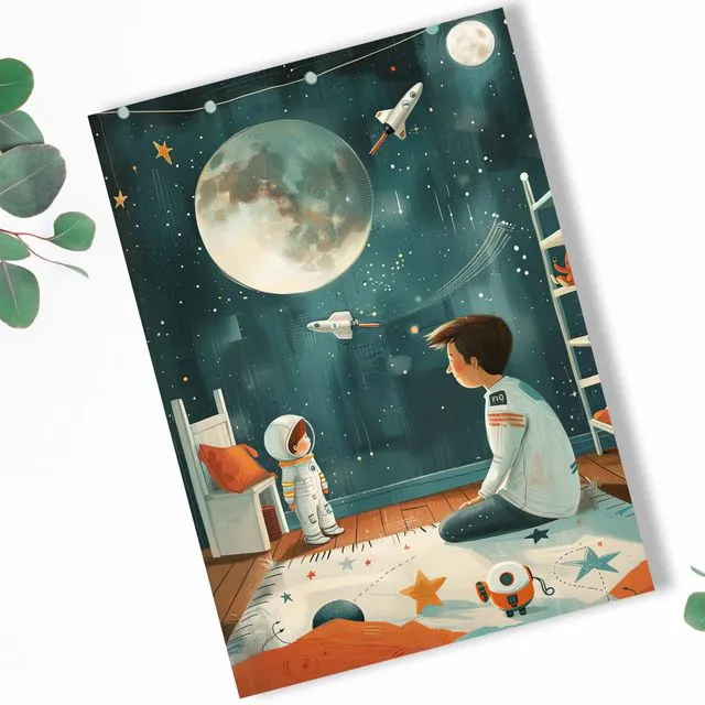 Space Father's Day Card Packs of 10 to 100 | Dad Birthday Card | Dad and Daughter Astronaut Adventure, Space, Unique Father's Love Greeting Card. Moon, stars card, Father and Daughter