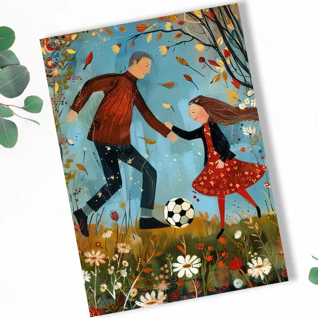 Dad & Daughter Football Card Packs of 10 to 100 | Illustrated greeting card - Father and daughter card | Dad's birthday card | Father's day card