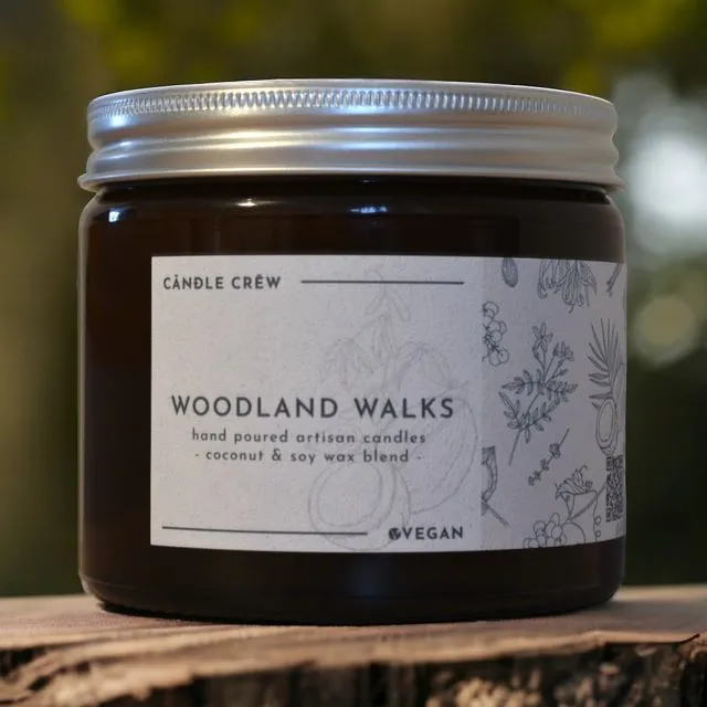 Woodland Walks Glass Jar Scented Coconut & Soy Wax Candle by Candle Crew