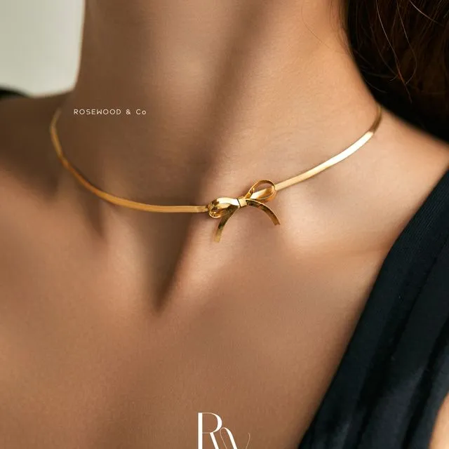 18K Gold Plated Bow Choker Necklace