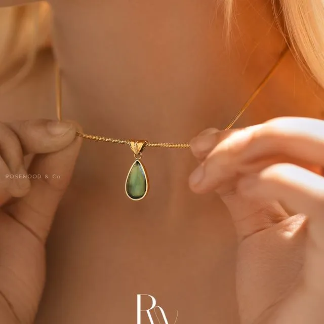 Olive Green Teardrop Pendant Necklace