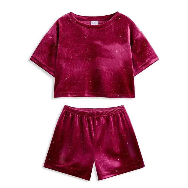 KIDS Fuchsia Velvet Crop Top & Shorts Multi-sizes pack