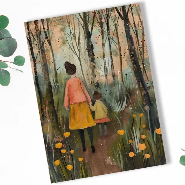 Woodland Card for Mum Packs of 10 to 100 | Mother's Birthday | Mum's Birthday Card | Mother and Daughter in Woodland Greeting Card