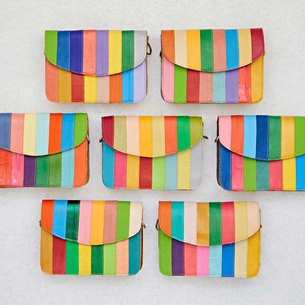 Nargis Rainbow Stripe Multicoloured Recycled Leather Bag