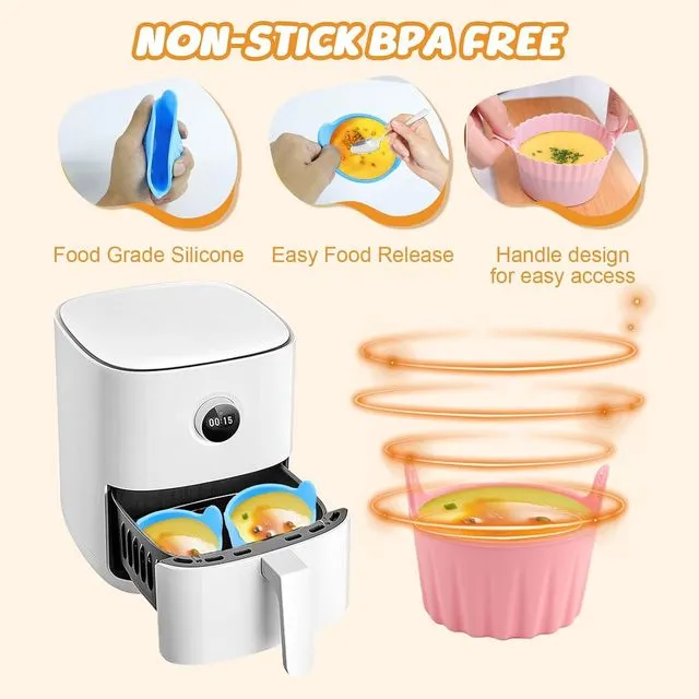 Silicone Air Fryer Egg Mold, Reusable Nonstick Air Fryer Egg Poacher, Silicone Cupcake Baking Cups, Silicone Ramekins for Air Fryer Accessories