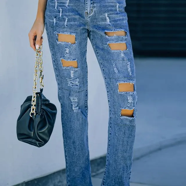 Buttoned Pockets Distressed Jeans