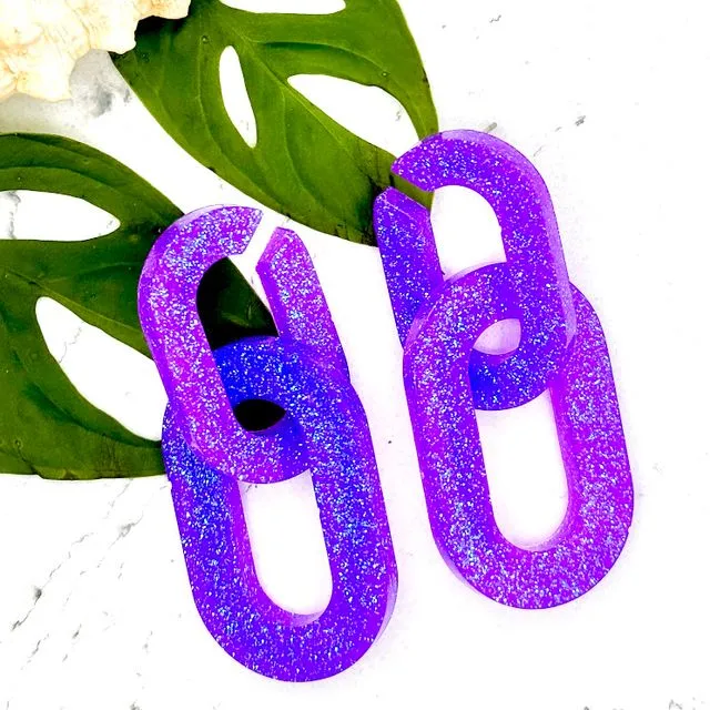 Purple Chunky Chain Earrings