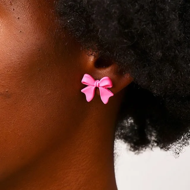 Sweet Pink Bow Stud Earrings