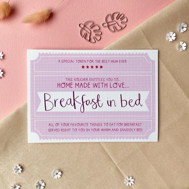 Breakfast in Bed Voucher – Mother’s Day Greeting Card