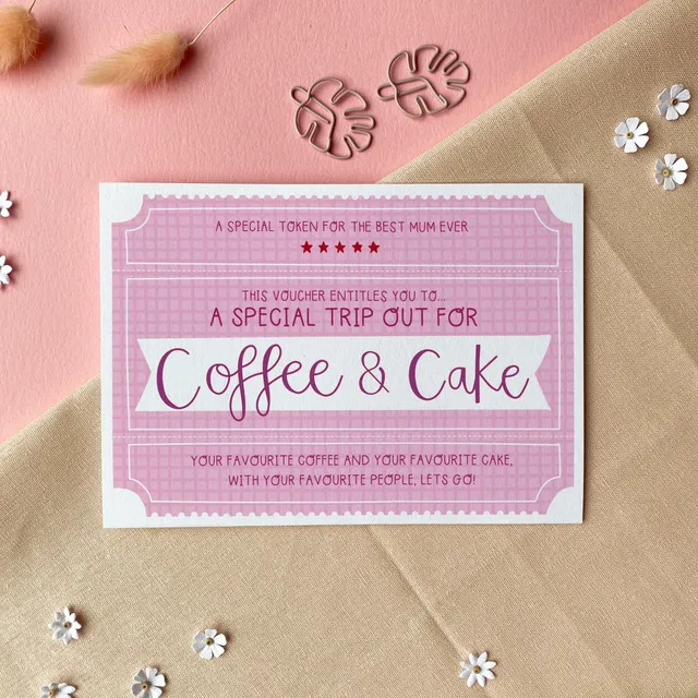 Coffee &amp; Cake Voucher – Mother’s Day Greeting Card