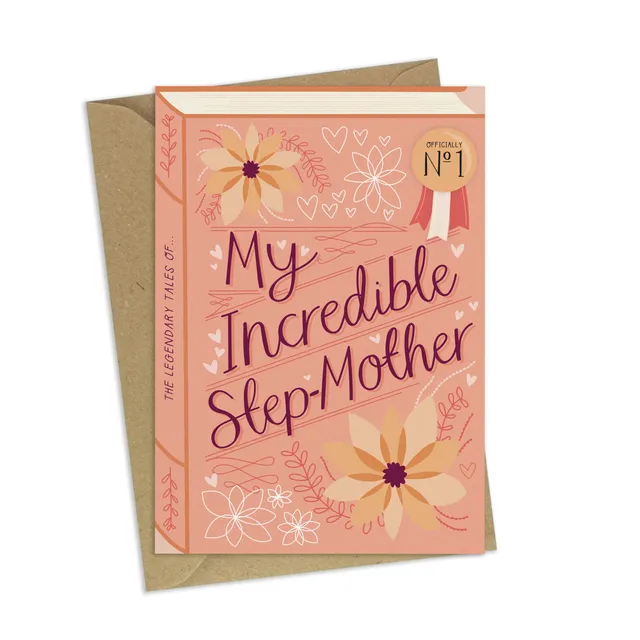 My Incredible Step-Mother – Luxury Book Birthday or Mother's Day Greeting Card