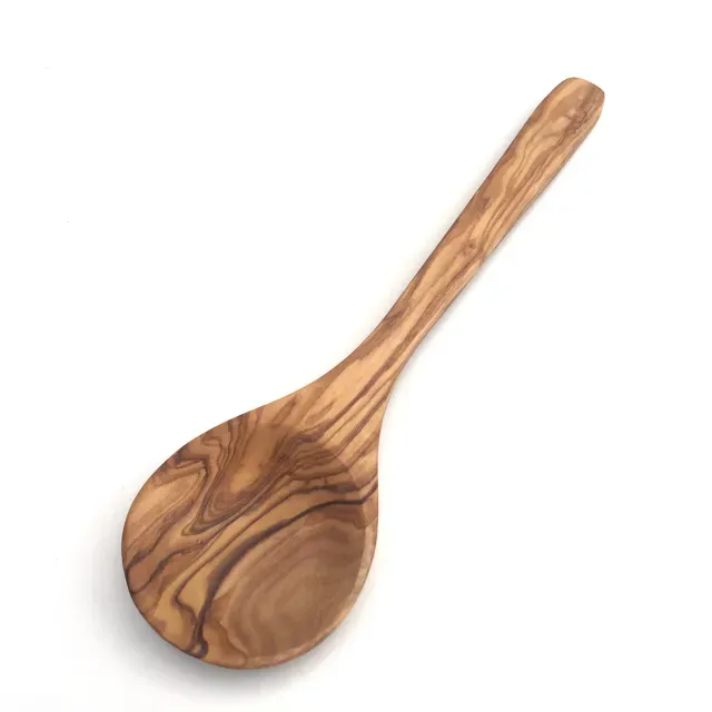 Serving spoon round with wider handle 30 cm made of olive wood