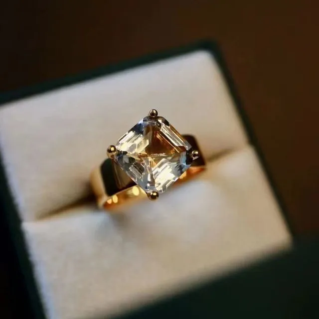 Clear Quartz Crystal Gold Vermeil Statement Ring-Adjustable