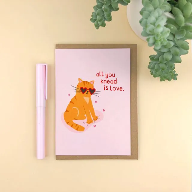 Cute, Funny 'All You Knead is Love' Punny Cat Love Card