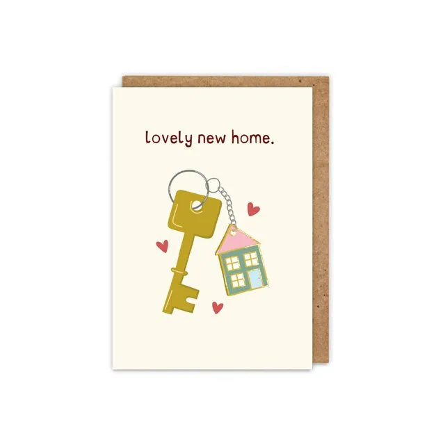Lovely New Home- illustrated keys and keychain new home card