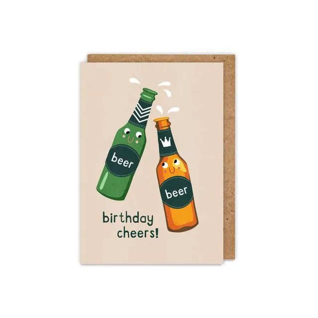 Birthday Cheers! Fun illustrated beer bottle birthday card