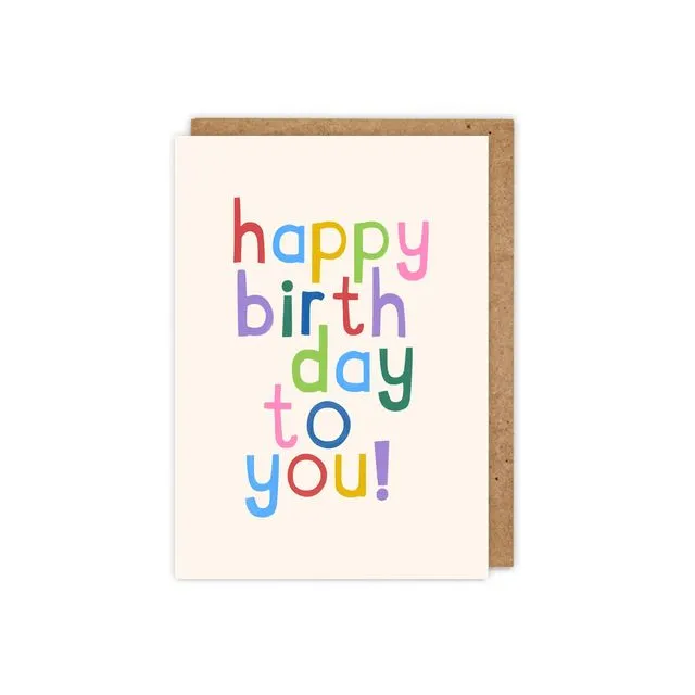 Bold and colourful 'Happy Birthday to you!' Typographic card