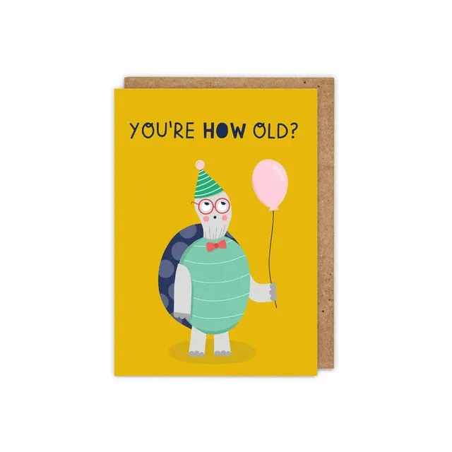 You're HOW old? Funny illustrated tortoise birthday card