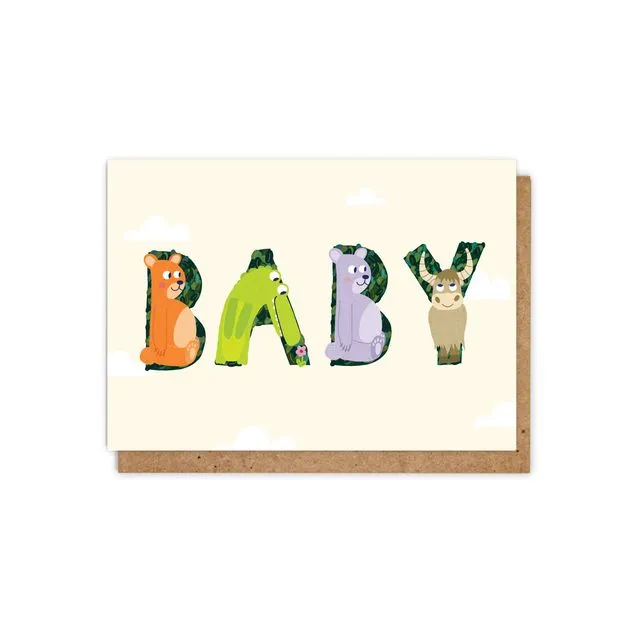 Animal Alphabet Neutral 'BABY' A6 Greetings Card