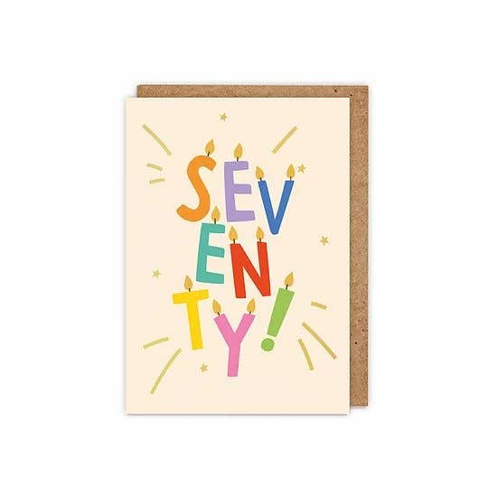 Gold Foiled 'seventy!' Letter Candles 70th Age Birthday Card