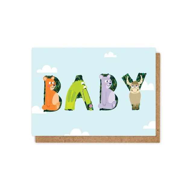Animal Alphabet New 'Baby' Boy Greetings Card - Blue