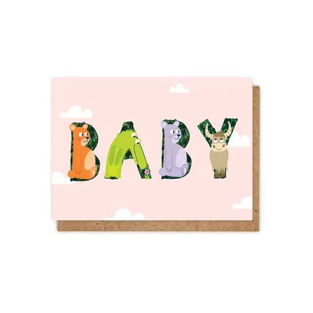 Animal Alphabet New 'Baby' Girl Greetings Card- Pink
