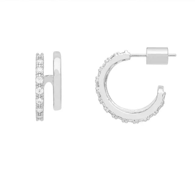 Double Loop Hoops With Cz - Silver Plate