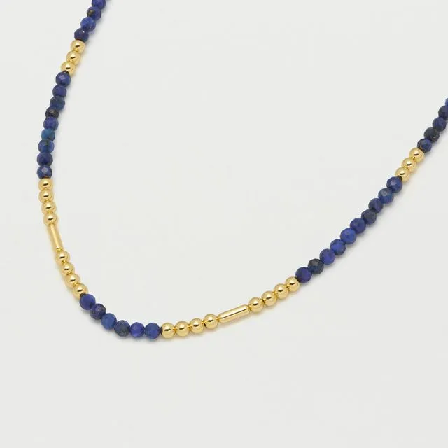 Faceted Lapis Bead Necklace - Gold